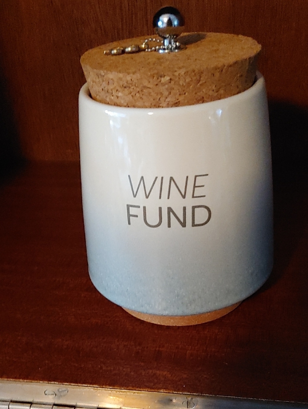 Wine Fund Money Jar with Cork Lid - Off White To -Light Blue/Gray